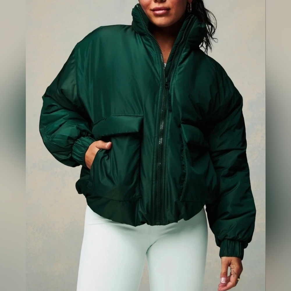 NWT Fabletics Emerald Green Puffer Jacket with Quilted Design